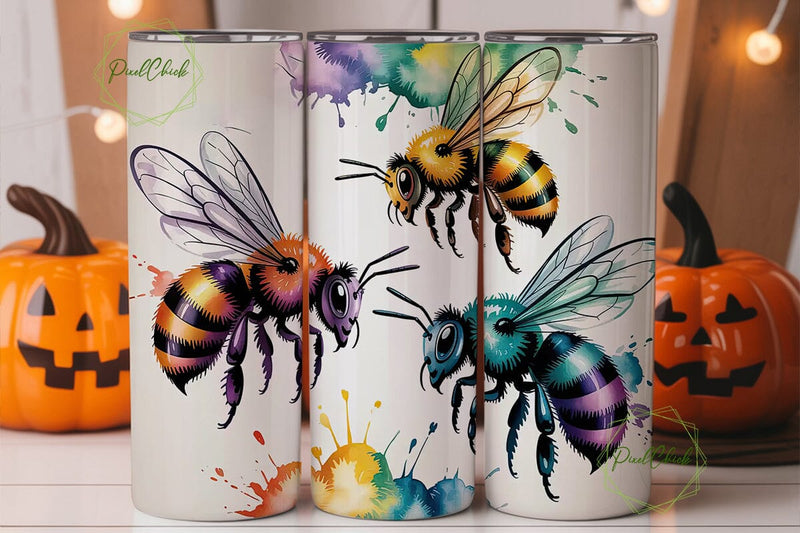 Watercolor Bee Tumbler Wrap PNG Sublimation PixelChick 