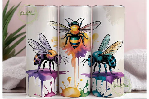 Watercolor Bee Tumbler Wrap PNG Sublimation PixelChick 