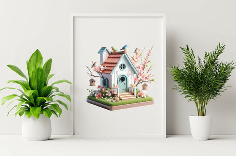 Watercolor Bird House Clipart Bundle Sublimation SVGArt 