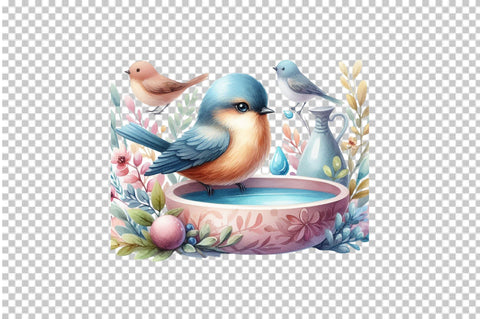 Watercolor Birdbaths Clipart PNG Sublimation SVGArt 