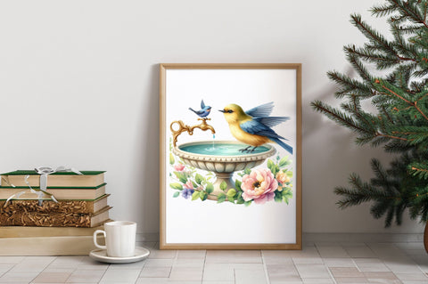 Watercolor Birdbaths Clipart PNG Sublimation SVGArt 