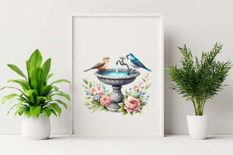 Watercolor Birdbaths Clipart PNG Sublimation SVGArt 