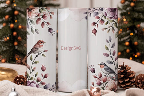 Watercolor Birds and Flowers Tumbler Sublimation DesignSVG 