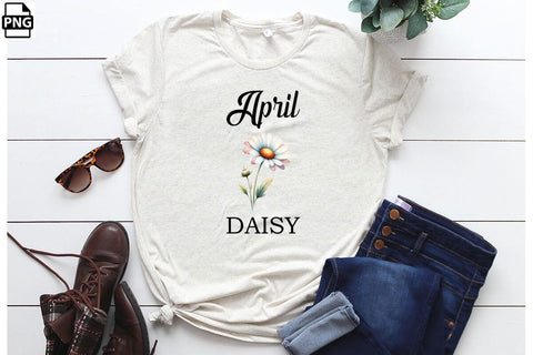 Watercolor Birth Month Flower April Daisy Clipart Printable File Sublimation Creativedesigntee 