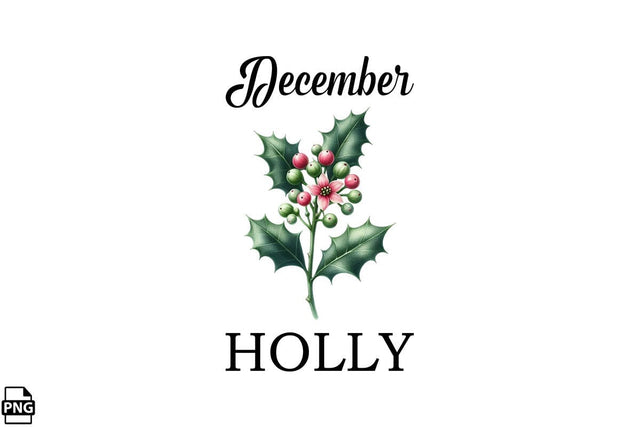 Watercolor Birth Month Flower December Holly Clipart Printable File Sublimation Creativedesigntee 
