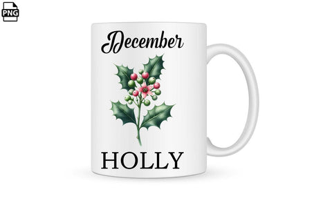 Watercolor Birth Month Flower December Holly Clipart Printable File Sublimation Creativedesigntee 