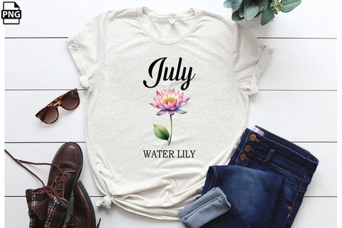 Watercolor Birth Month Flower July Water Lily Clipart Printable File Sublimation Creativedesigntee 