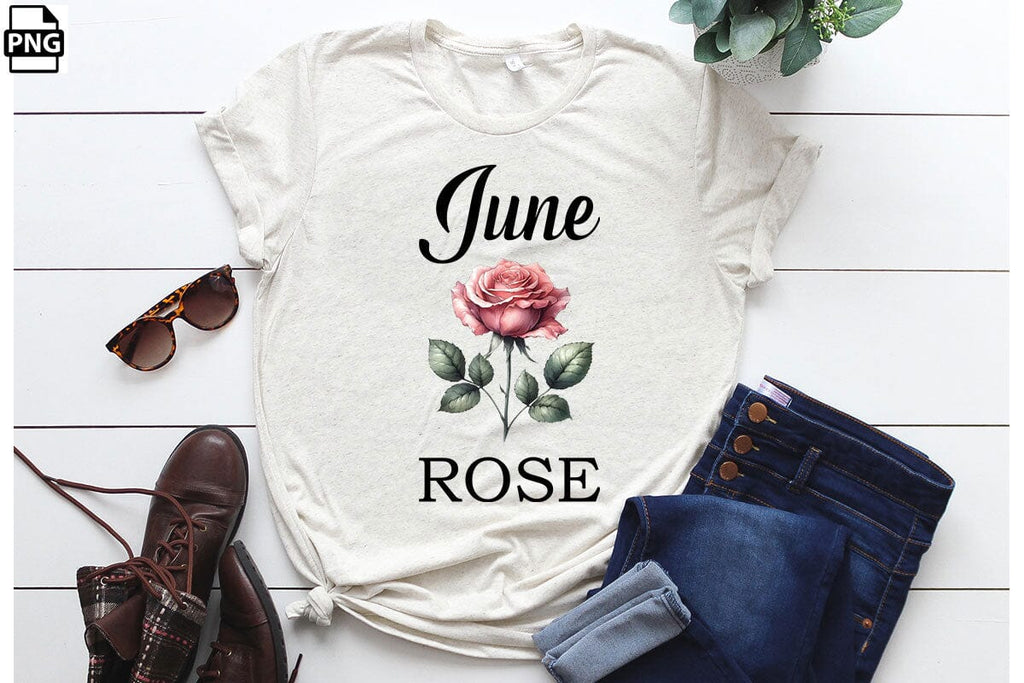 Watercolor Birth Month Flower June Rose Clipart Printable File - So Fontsy