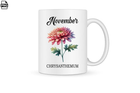 Watercolor Birth Month Flower November Chrysanthemum Clipart Printable File Sublimation Creativedesigntee 