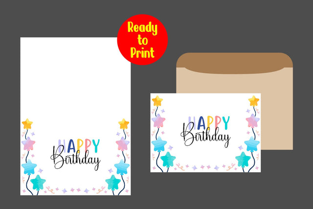Watercolor Birthday Card Printable With Envelope SVG zafrans studio 