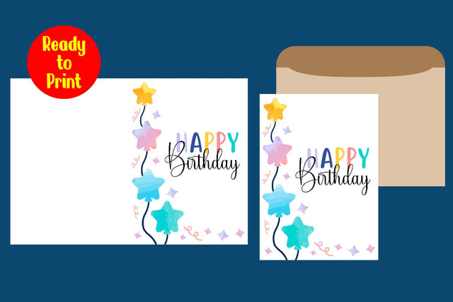 Watercolor Birthday Card Printable With Envelope SVG zafrans studio 