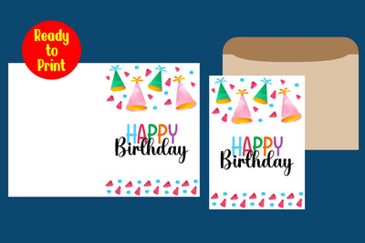 Watercolor Birthday Card Printable With Envelope SVG zafrans studio 