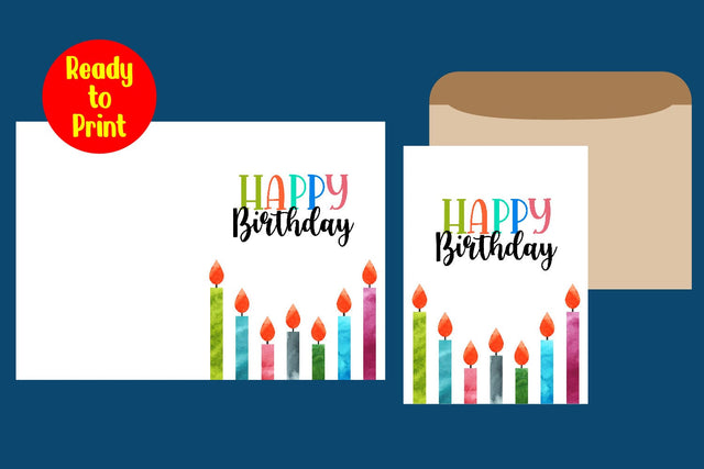 Watercolor Birthday Card Printable With Envelope SVG zafrans studio 