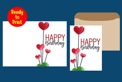Watercolor Birthday Card Printable With Envelope SVG zafrans studio 