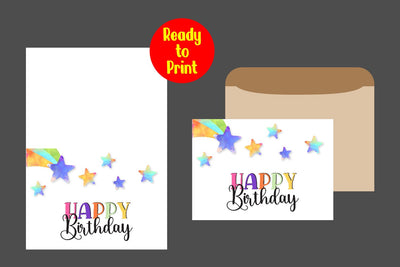 Watercolor Birthday Card Printable With Envelope SVG zafrans studio 