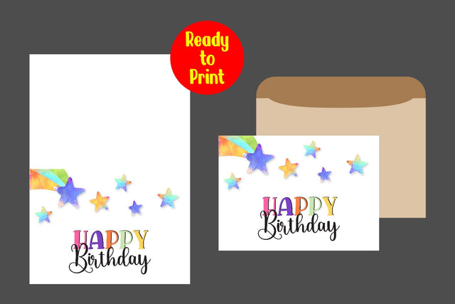 Watercolor Birthday Card Printable With Envelope SVG zafrans studio 