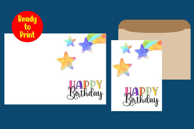 Watercolor Birthday Card Printable With Envelope SVG zafrans studio 