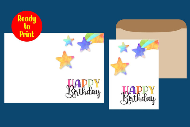 Watercolor Birthday Card Printable With Envelope SVG zafrans studio 
