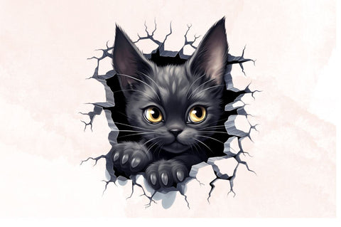 Watercolor Black Cat Come out of the Broken Wall Clipart Bundle Sublimation Designangry 