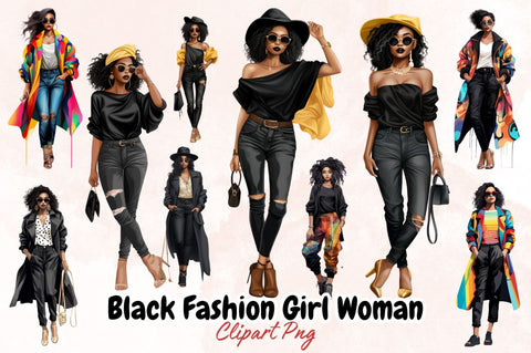 Watercolor Black Fashion Girl Woman Clipart Bundle Sublimation Designangry 