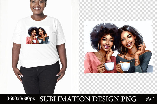Watercolor Black Girl with Coffee Sublimation PNG Sublimation Olga Terlyanskaya 