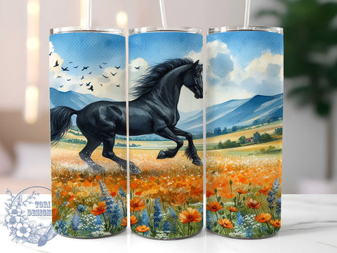 Watercolor Black Horse 20oz Skinny Tumbler, Fall Animals Tumbler Png, Straight & Tapered Tumbler Wrap, Instant Digital Download Sublimation ToriDesigns 