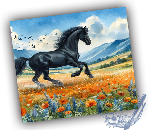 Watercolor Black Horse 20oz Skinny Tumbler, Fall Animals Tumbler Png, Straight & Tapered Tumbler Wrap, Instant Digital Download Sublimation ToriDesigns 