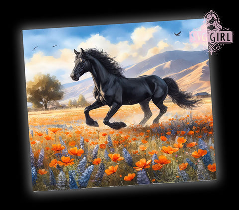 Watercolor Black Horse 20oz Tumbler Wrap Sublimation Design, Straight Tapered Tumbler Wrap, Fall Animals Tumbler Png, Instant Digital Download Sublimation SvggirlplusArt 