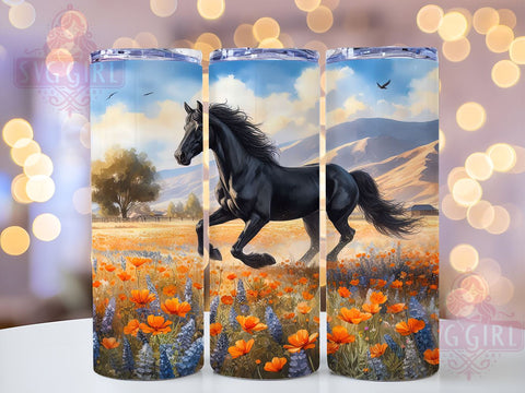 Watercolor Black Horse 20oz Tumbler Wrap Sublimation Design, Straight Tapered Tumbler Wrap, Fall Animals Tumbler Png, Instant Digital Download Sublimation SvggirlplusArt 