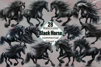 Watercolor Black Horse Collection Sublimation SVGArt 