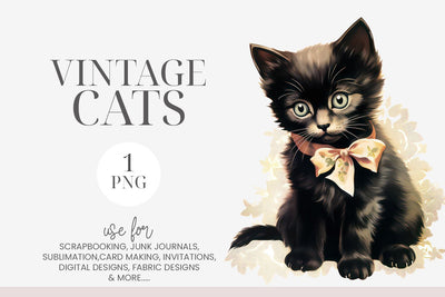 Watercolor Black Kitten Clipart PNG Sublimation BijouBay 
