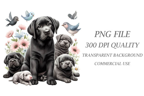 Watercolor Black Labs Clipart Sublimation Rupkotha 