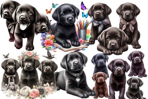 Watercolor Black Labs Clipart Sublimation Rupkotha 