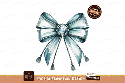 Watercolor Blue Bow With Pearl Decoration Sublimation Designangry 