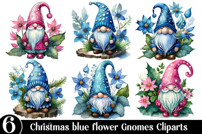 Watercolor Blue Christmas Gnomes clipart bundle SVG designmaster24 
