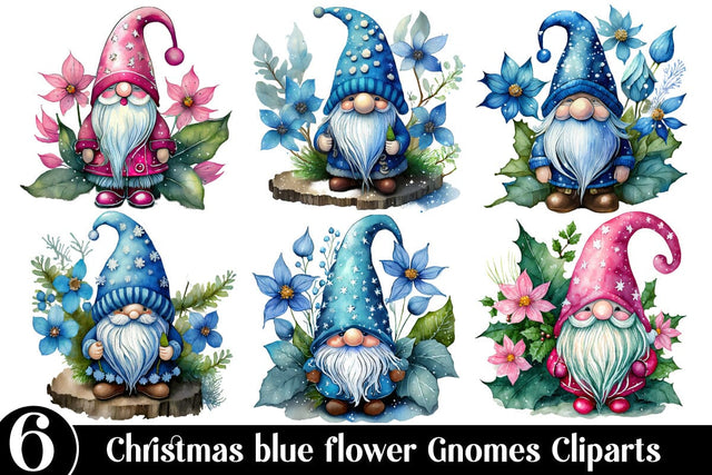 Watercolor Blue Christmas Gnomes clipart bundle SVG designmaster24 