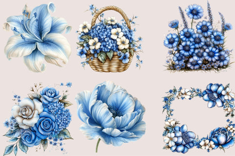 Watercolor Blue Elegant Clipart Sublimation SVGArt 
