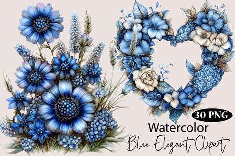Watercolor Blue Elegant Clipart Sublimation SVGArt 