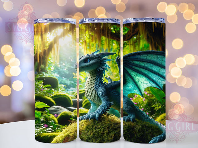 Watercolor Blue Fantasy Dragon Tumbler, Blue Fantasy Wrap, 20Oz Skinny Tumbler, Artistic Dragon Sublimation, Mythical Creature Design, Soft Tone Dragon Wrap, Whimsical Fantasy Tumbler Sublimation SvggirlplusArt 