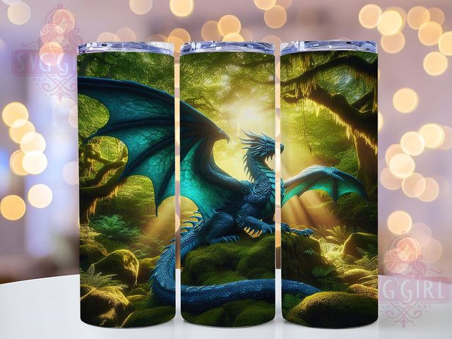 Watercolor Blue Fantasy Dragon Tumbler, Blue Fantasy Wrap, 20Oz Skinny Tumbler, Artistic Dragon Sublimation, Mythical Creature Design, Soft Tone Dragon Wrap, Whimsical Fantasy Tumbler Sublimation SvggirlplusArt 