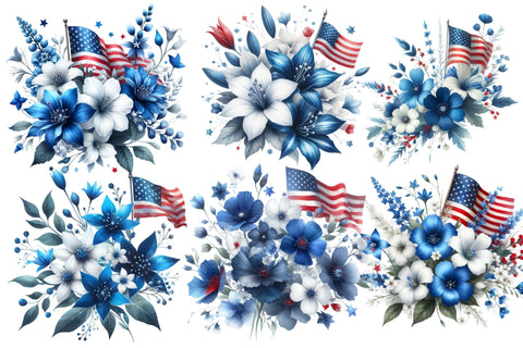 Watercolor Blue Flower 4th July Clipart Sublimation Rupkotha 