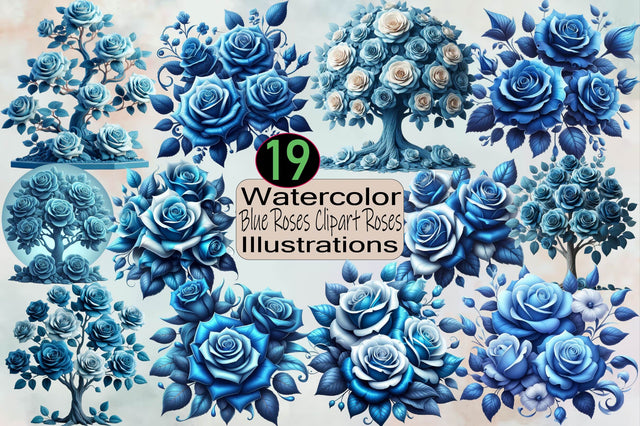 Watercolor Blue Roses Clipart Roses Clipart Bundle Sublimation SVGArt 