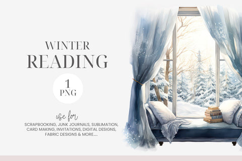 Watercolor Blue & White Reading Clipart Sublimation BijouBay 