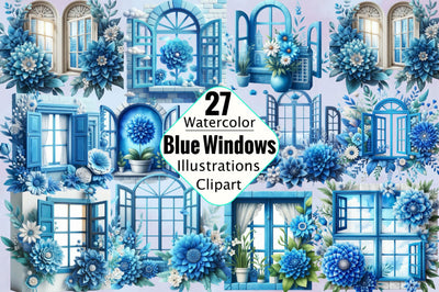 Watercolor Blue Windows Sublimation Clipart Bundle Sublimation SVGArt 