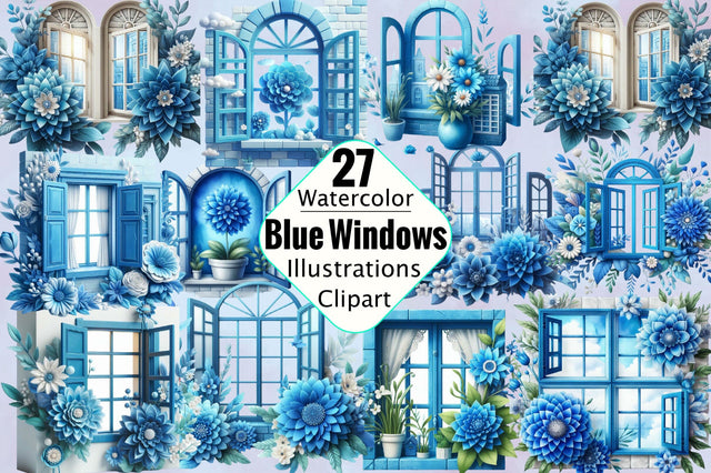 Watercolor Blue Windows Sublimation Clipart Bundle Sublimation SVGArt 