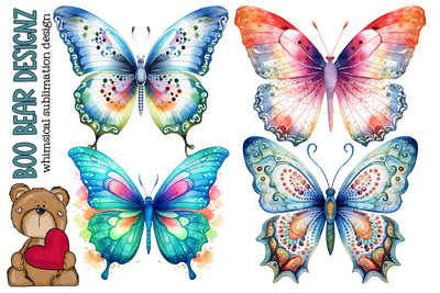 Watercolor Boho Butterfly Clipart Sublimation Boo Bear Designz 