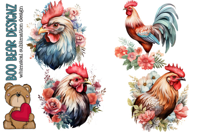 Watercolor Boho Chicken Clipart Sublimation Boo Bear Designz 