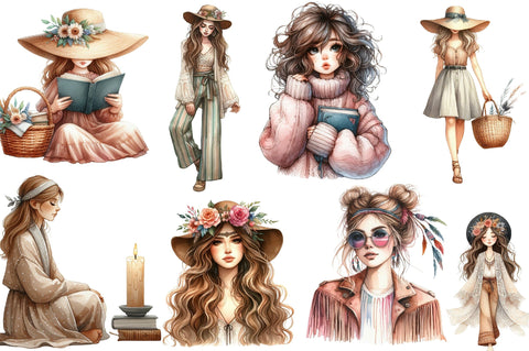 Watercolor Boho Girls Clipart Sublimation SVGista 