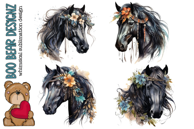 Watercolor Boho Horse Clipart Sublimation Boo Bear Designz 