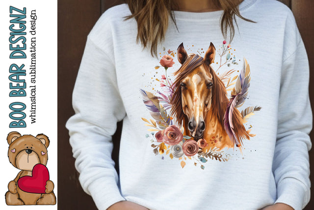 Watercolor Boho Horse Clipart Sublimation Boo Bear Designz 